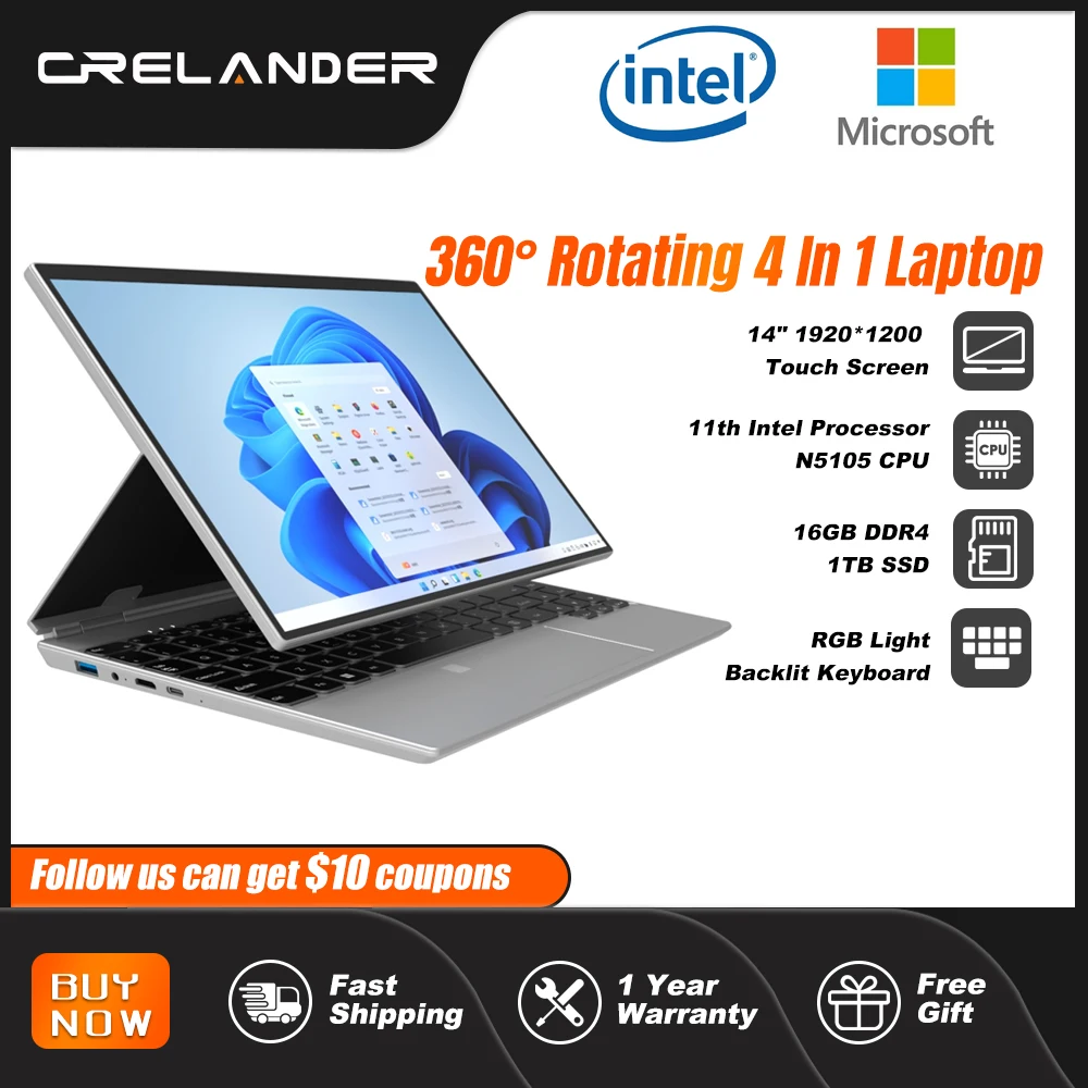 CRELANDER 2in1 태블릿 Intel N5105 프로세서 14형 터치스크린 360도 회전 RAM 16GB 노트북 가격비교